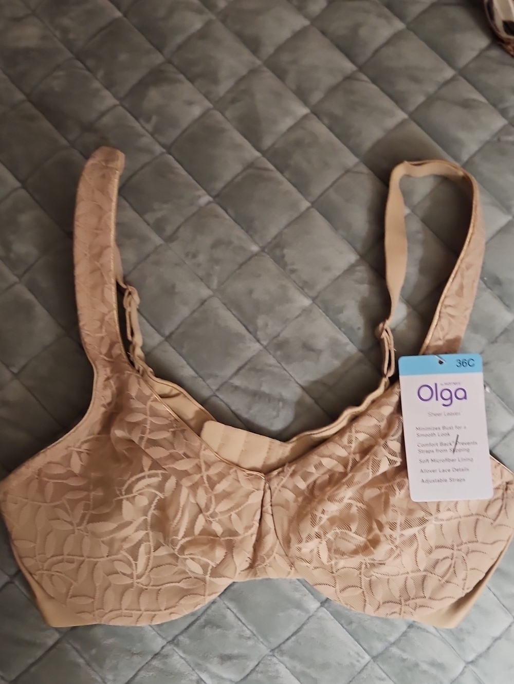 Olga Lace-Pattern Full Coverage Bra - Beige